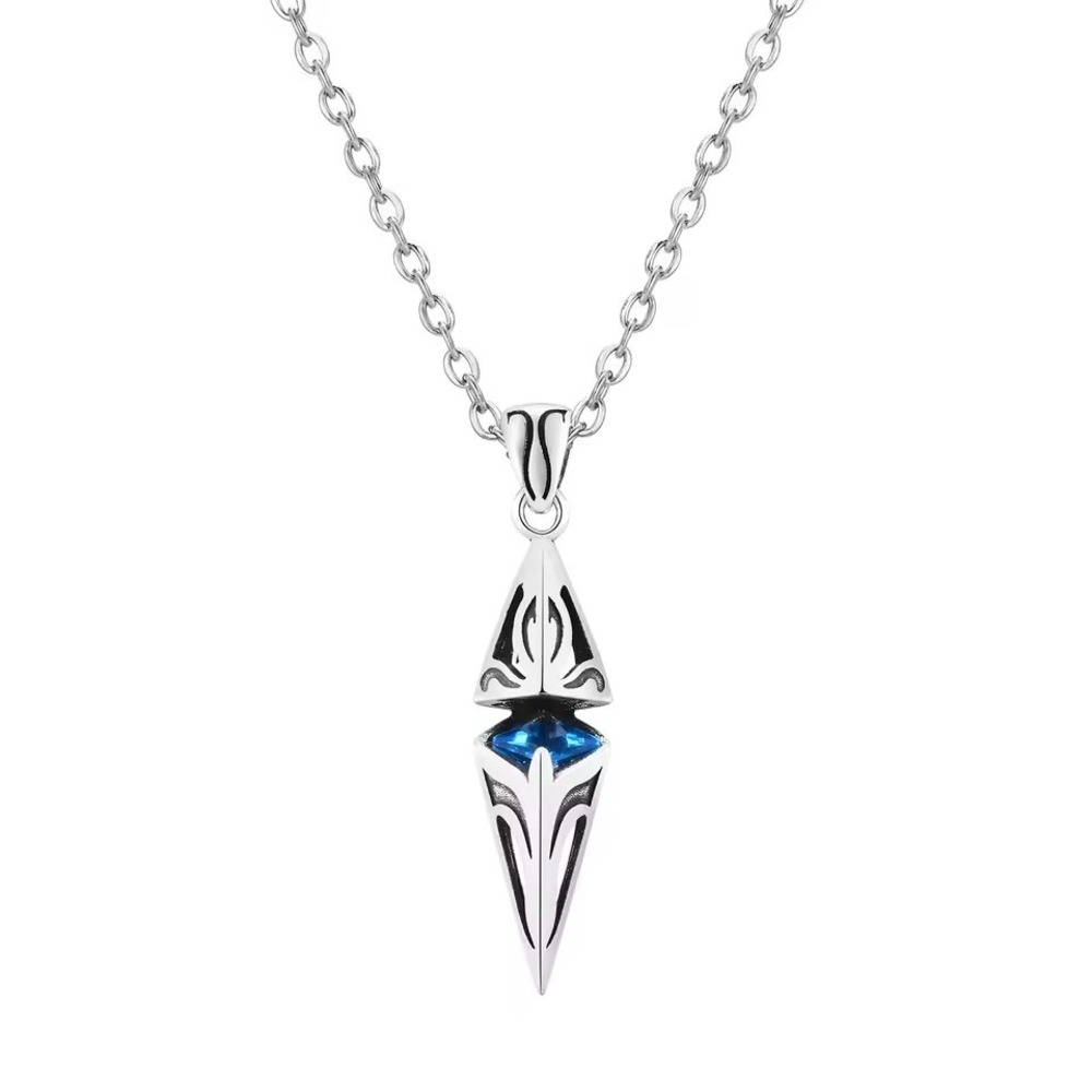 Blue Stone Stainless Steel Silver Tone Necklace Geometric Pendant Men's Jewelry